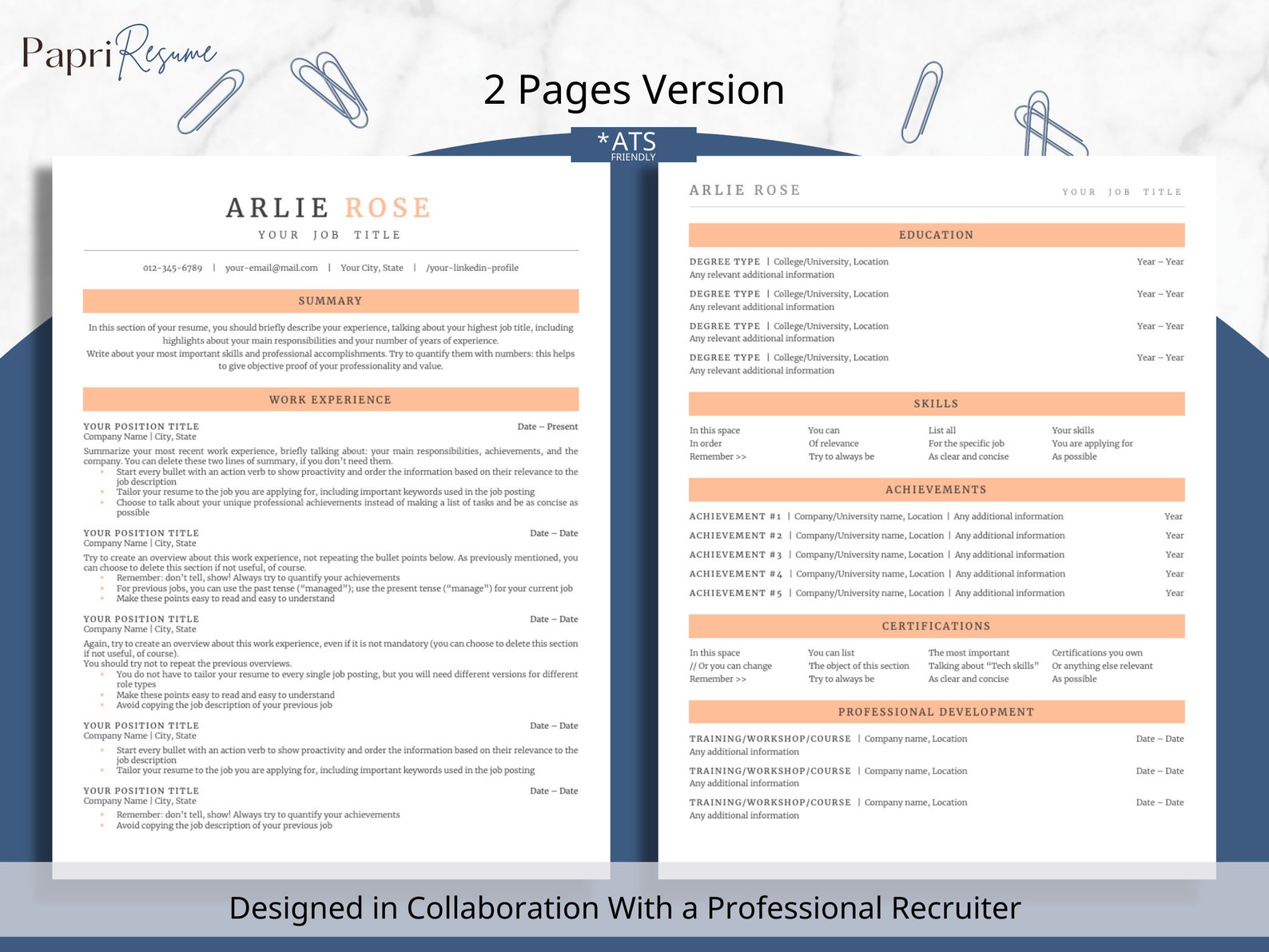 Simple Ats Friendly Layout Simple ATS Friendly Resume Template for Word, Google Docs, Pages, Basic ...
