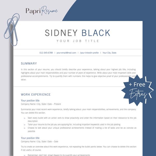 2024 Best Professional Resume Template for Google Docs, Word & Etsy