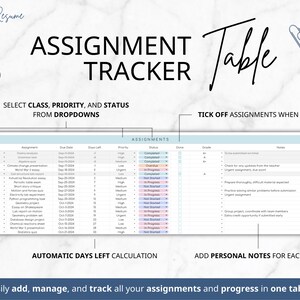 Assignment Tracker Template Google Sheets Template Homework Log Student ...