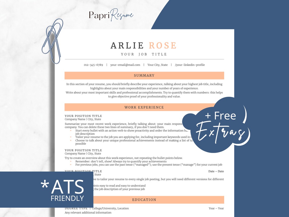 Simple ATS Friendly Resume Template for Word, Google Docs, Pages, Basic ...