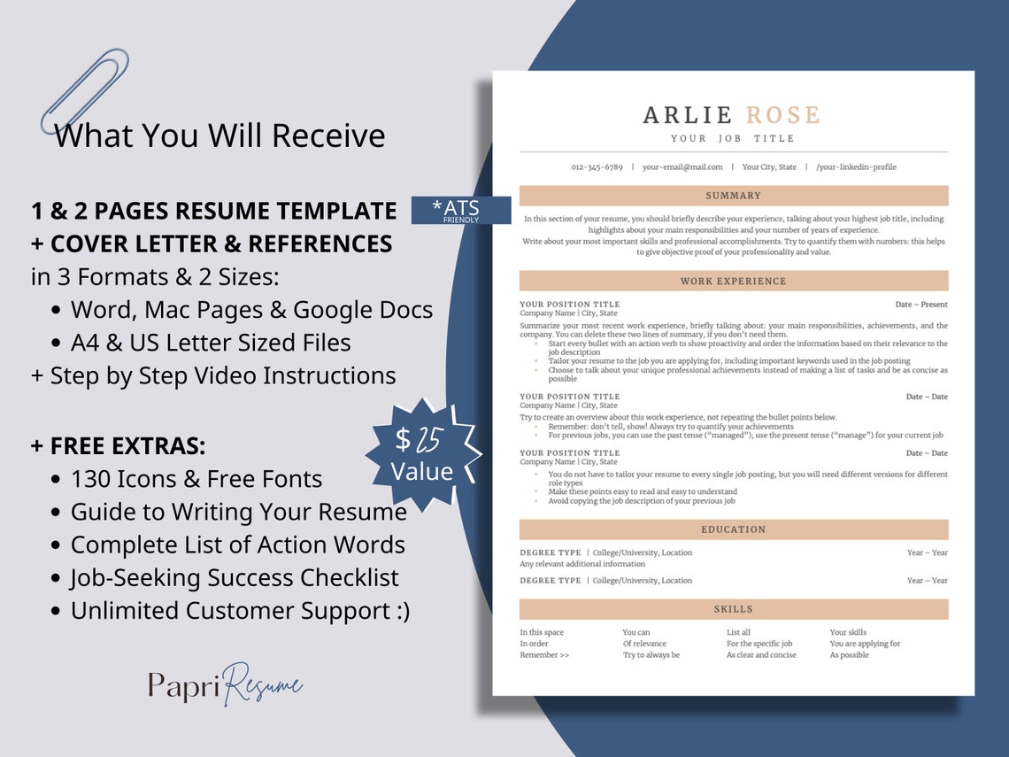 ATS CV Template for Word, Pages, Google Docs Ats CV Resume Template