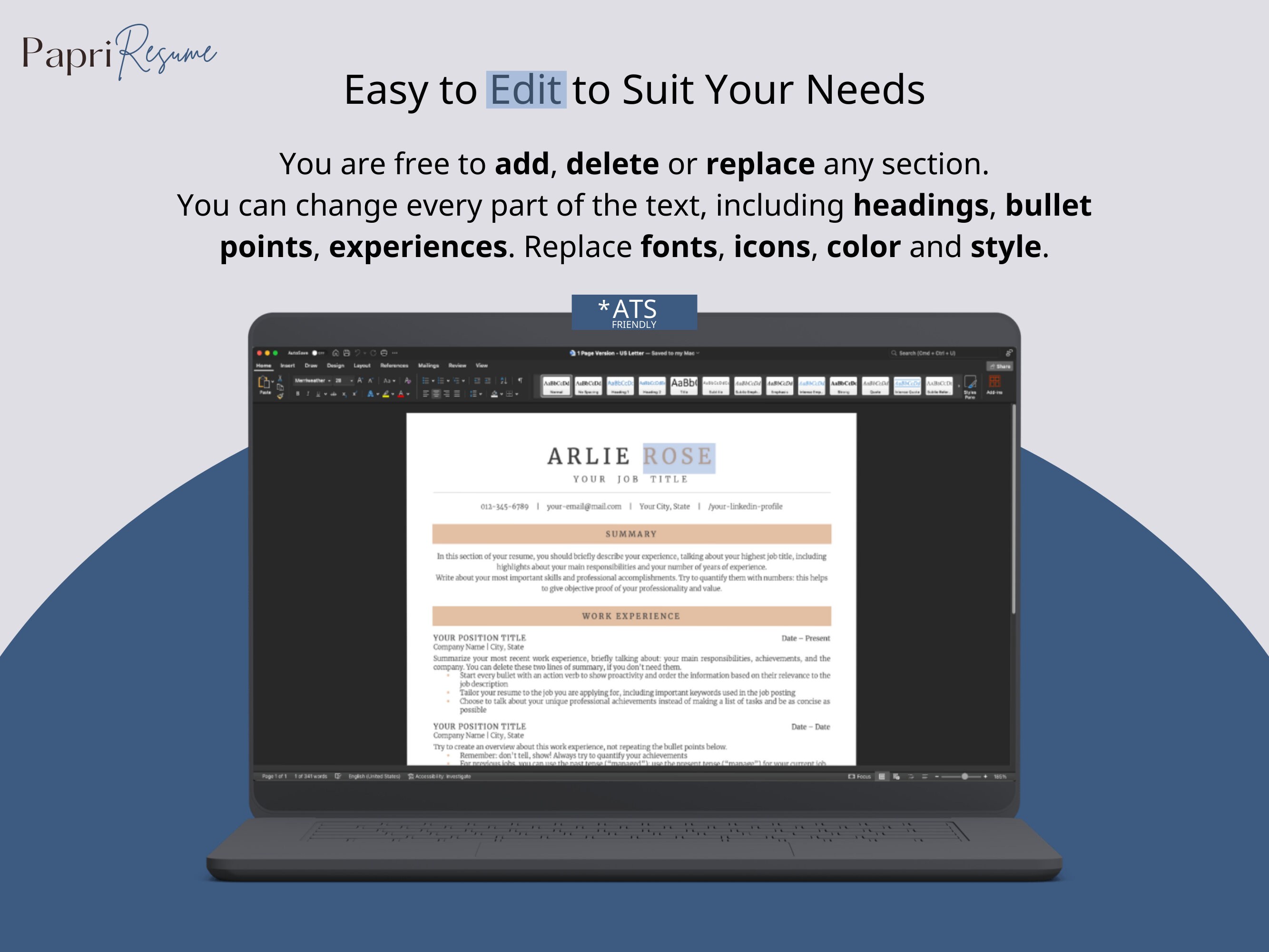 ATS CV Template for Word, Pages, Google Docs Ats CV Resume Template