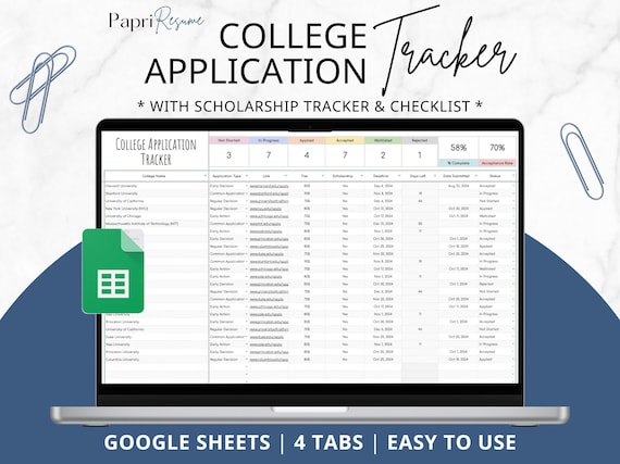 College Application Tracker Google Sheets College Scholarship Tracker College Comparison Tool College Planning To Do List Checklist