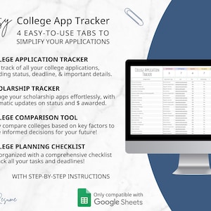 College Application Tracker Google Sheets College Scholarship Tracker College Comparison Tool College Planning To Do List Checklist