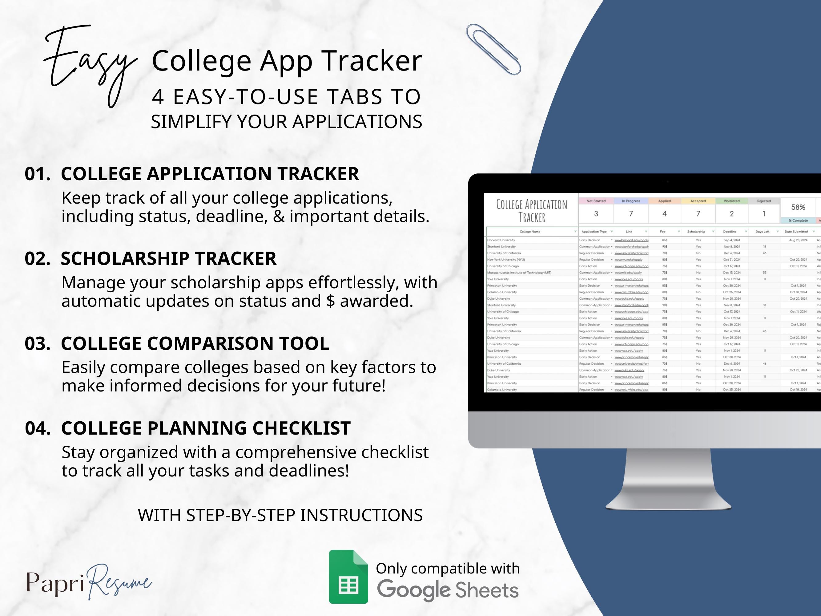 College Application Tracker Google Sheets College Scholarship Tracker ...