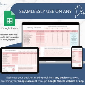 decision matrix, decision maker, decision tool, eisenhower decision, eisenhower matrix, matrix planner, decision tracker, priority matrix, decision matrix tool, job search tracker, side hustle tracker, google sheets, spreadsheet template