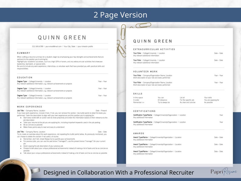 two page resume template student, high school resume