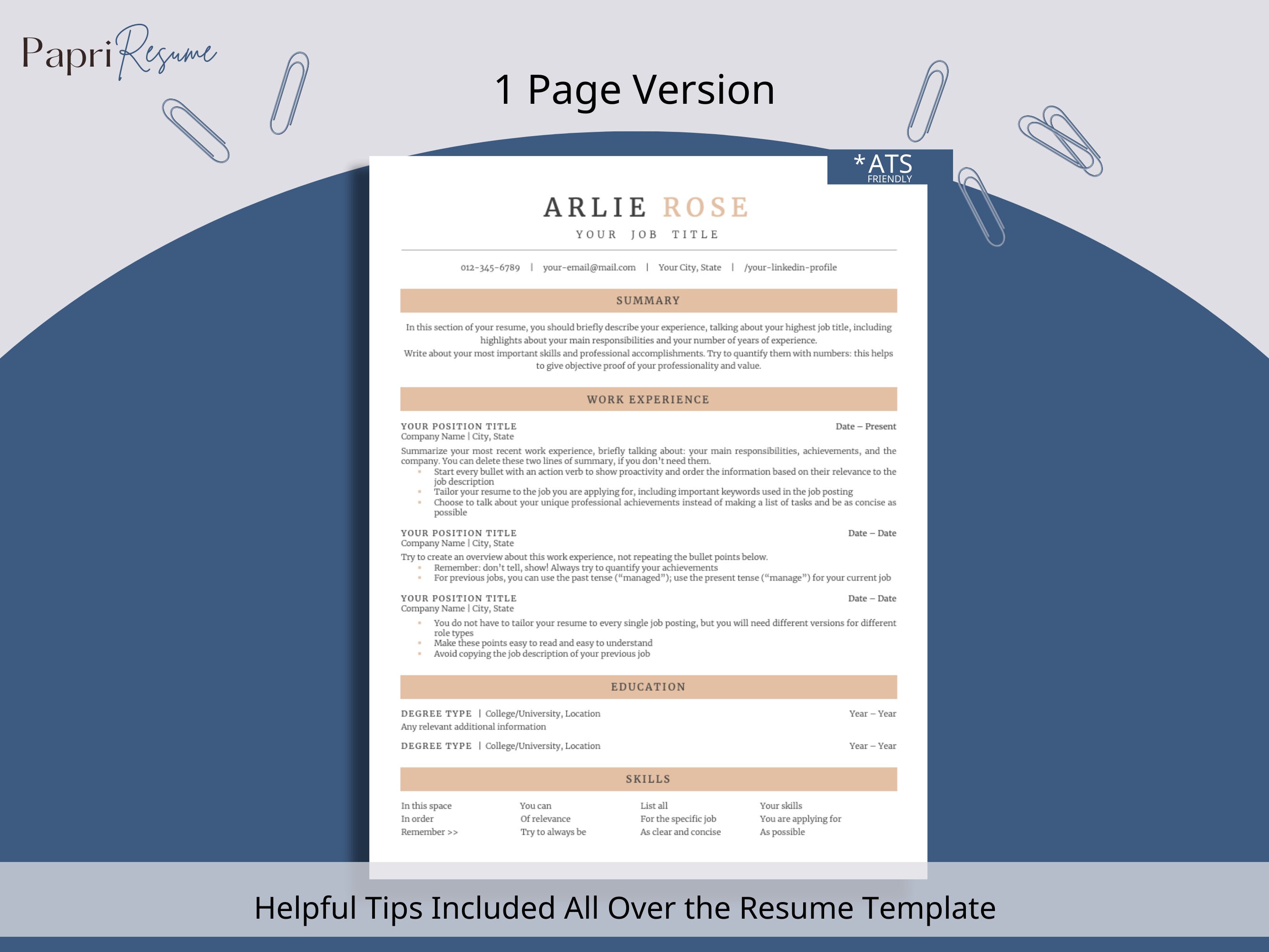 ATS CV Template for Word, Pages, Google Docs Ats CV Resume Template