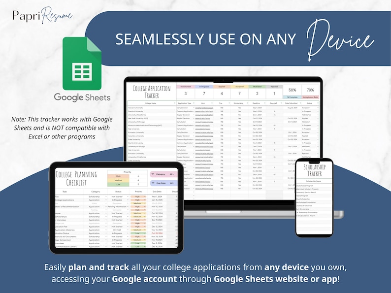 College Application Tracker Google Sheets College Scholarship Tracker College Comparison Tool College Planning To Do List Checklist