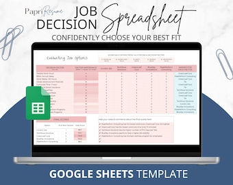 Foglio di calcolo della matrice decisionale per il lavoro, modello per il decisore, strumento decisionale per Google Fogli, pianificatore di matrici per il processo decisionale nella ricerca di lavoro