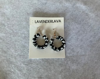 Black and white clay bead earrings