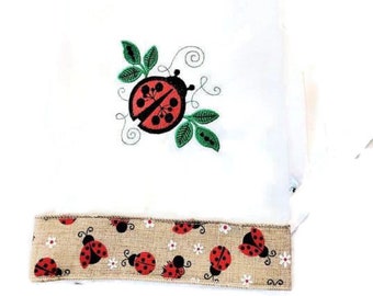 Embroidered Kitchen Towel, Ladybug With Leave, Kitchen Décor