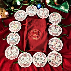 12 Days of Christmas Embroidered Ornaments Set