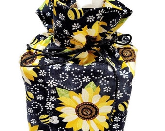 Sunflower Bumblebee Black Tissue Box Cover