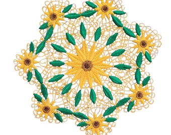 Sunflower Embroidered Doily  7 x 7