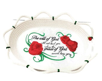 Religious Rose Embroidered Cotton Rope Basket Rope Bowl Handmade