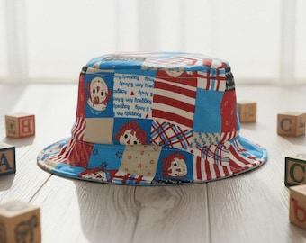 Toddler Bucket Hat, Reversible Cotton Hat with Vintage Fabric