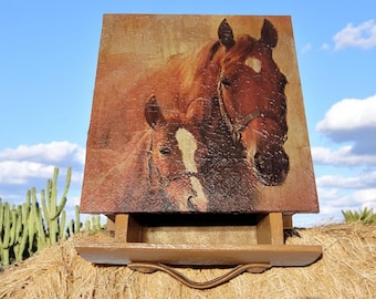 Mens Dresser Box with Horse Decoupage Design and Drawer