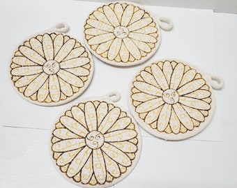 Embroidered Sunflower Rope Coasters Set of 4