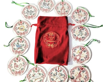 12 Days of Christmas Embroidered Ornaments Set
