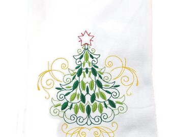 Serviette de cuisine brodée Arbre de Noël Décoration de vacances