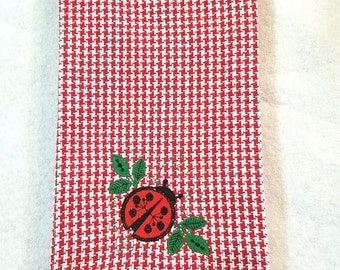 Embroidered Kitchen Towel Ladybug Red Hounds Tooth Kitchen Décor