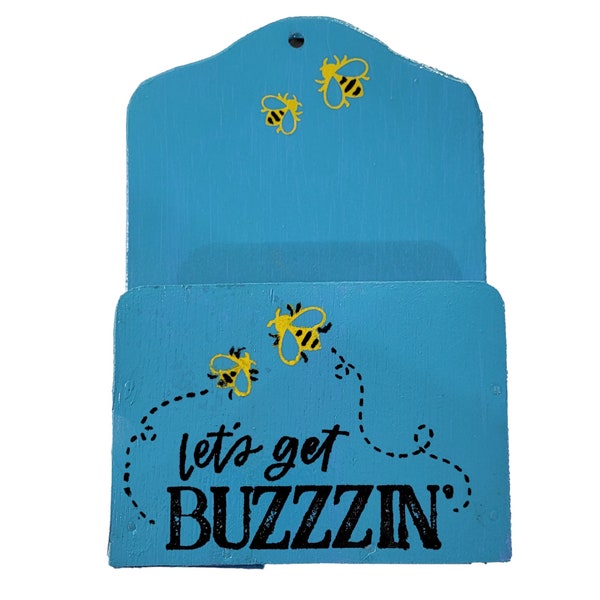 Fly Swatter Wooden Holder Blue Turquoise