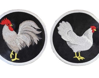 Embroidered Rooster and Chicken Coaster Set 5 inch