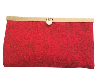 Diva Wallet Clutch Purse Red Scroll Holiday