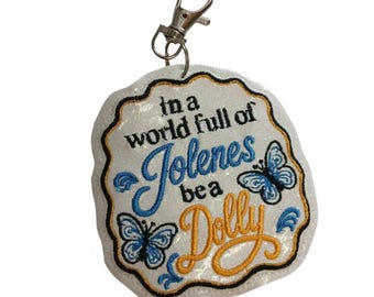 Dolly Bag Charm, 3x3 White Glitter Embroidered Patch