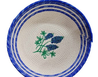 Embroidered Bluebonnet Rope Bowl