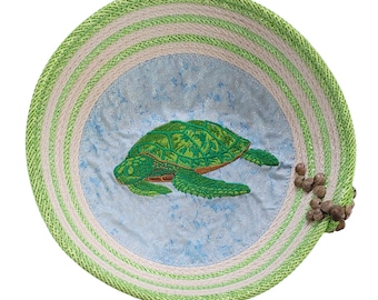 Embroidered Turtle  Rope Bowl