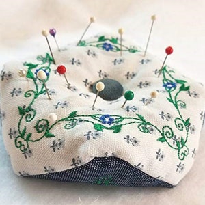 Embroidered Offset Corner Pin Cushion Lavender Scented