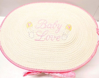 Baby Love  Embroidered Cotton Rope Oval Rope Bowl Handmade Pink or Blue