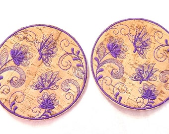 Butterfly Embroidered Cork Coasters Set of 2