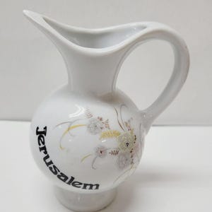 1980S Ceramic Vase from Jerusalem, Vintage Floral Pitcher