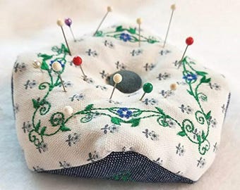 Embroidered Pin Cushion with Lavender Scent and Walnut Shells