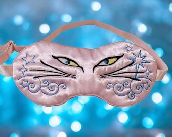 Cat Eye Sleep Mask, Soft Satin Fabric with Adjustable Strap