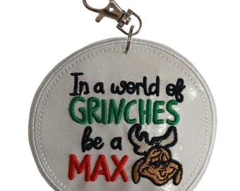 White Glitter Handbag Charm, Max Embroidered Patch with Clasp