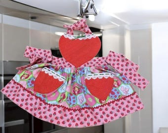 Child Strawberry Apron Size 4, Handmade Kids Apron, Fruit Pattern, Cooking Apron for Children, Baking Apron, Gift for Kids