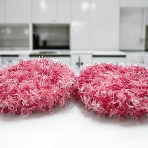Knit Dish, Pot Scrubby Set Of Two Rasberry Candy