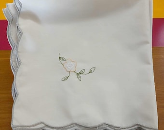Vintage Beige Linen Napkins Set of 4 with Embroidered Flowers