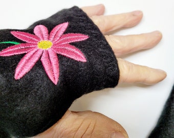 Fleece Fingerless Embroidery Gloves Different Colors