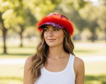 Summer Red Hat Visor Cap with Feathers, Adjustable Fit for Outdoor Fun