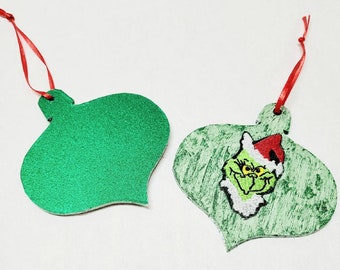 Christmas  Grinch Embroidered Ornament