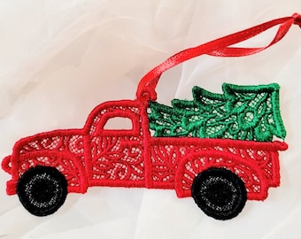 Christmas Embroidery Ornament Retro Truck