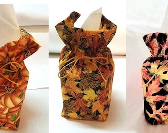 Fall Tissue Cover Bag, Cotton Fabric Holder with Seasonal Designs