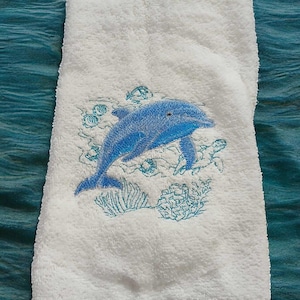 Embroidered Dolphin Hand Towel  16 x 26