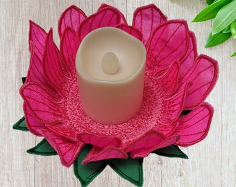 Pink Flower Embroidered candle holder, tealight centerpiece decor