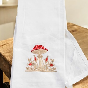 Embroidered Mushroom Kitchen Towel